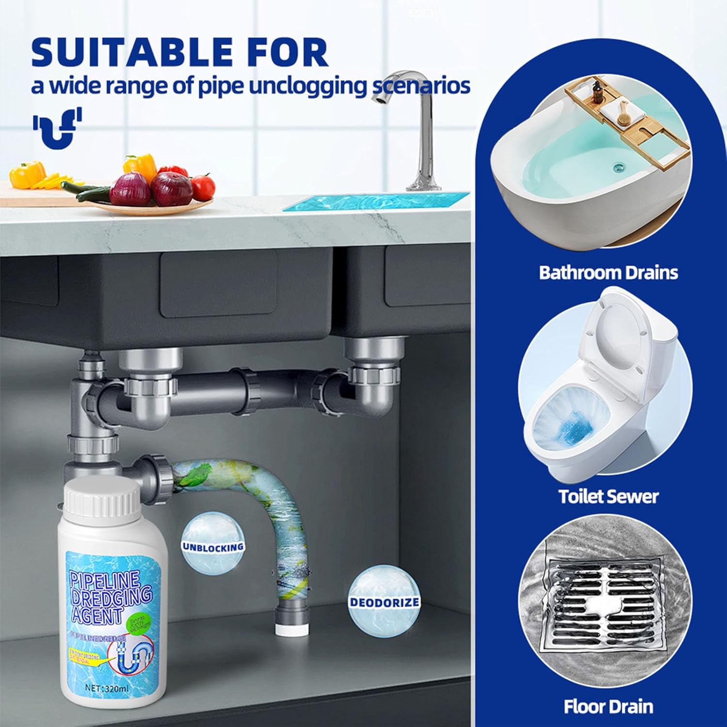 Pipeline Dredging Agent, Powerful Quick Cleaning Drain Toilet Cleaner Tool, Unclog Toilet Clog And Kitchen Sink Pipe Unblocker Powder
