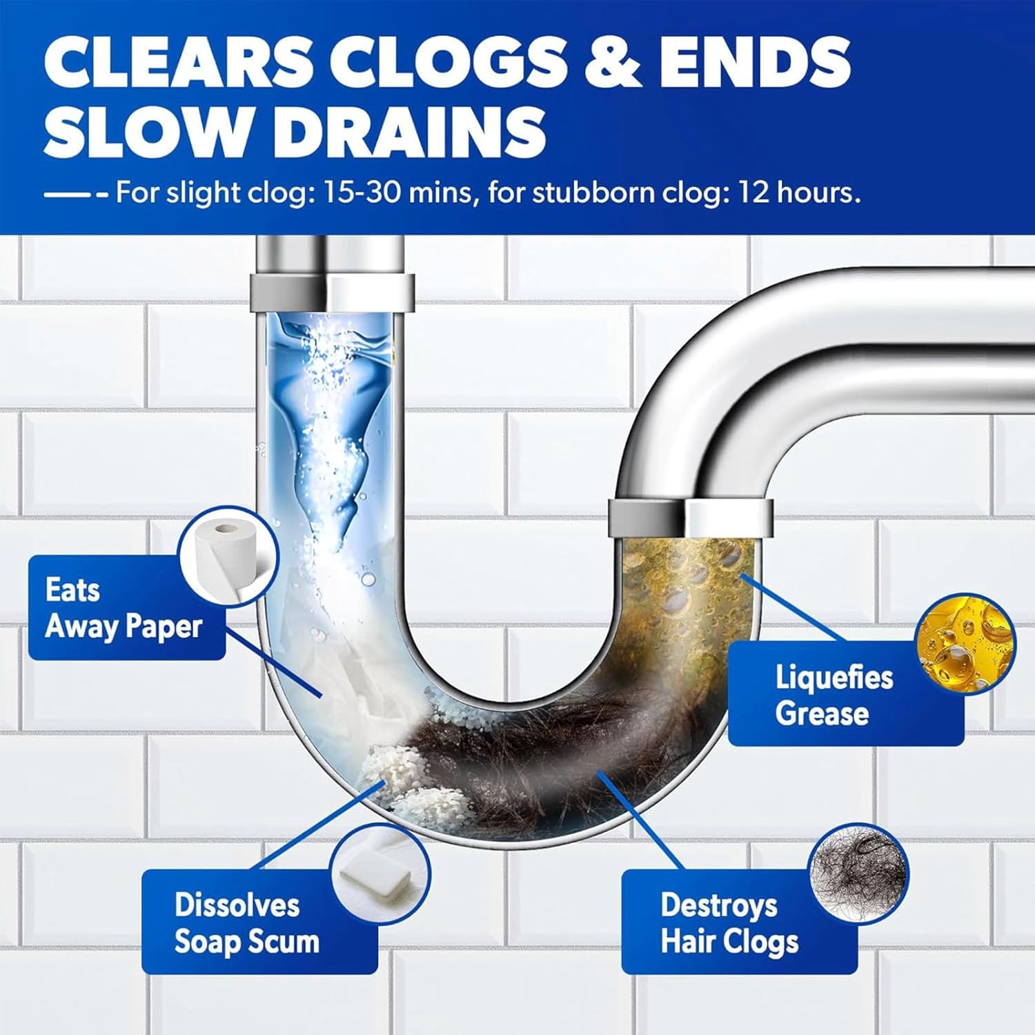 Pipeline Dredging Agent, Powerful Quick Cleaning Drain Toilet Cleaner Tool, Unclog Toilet Clog And Kitchen Sink Pipe Unblocker Powder