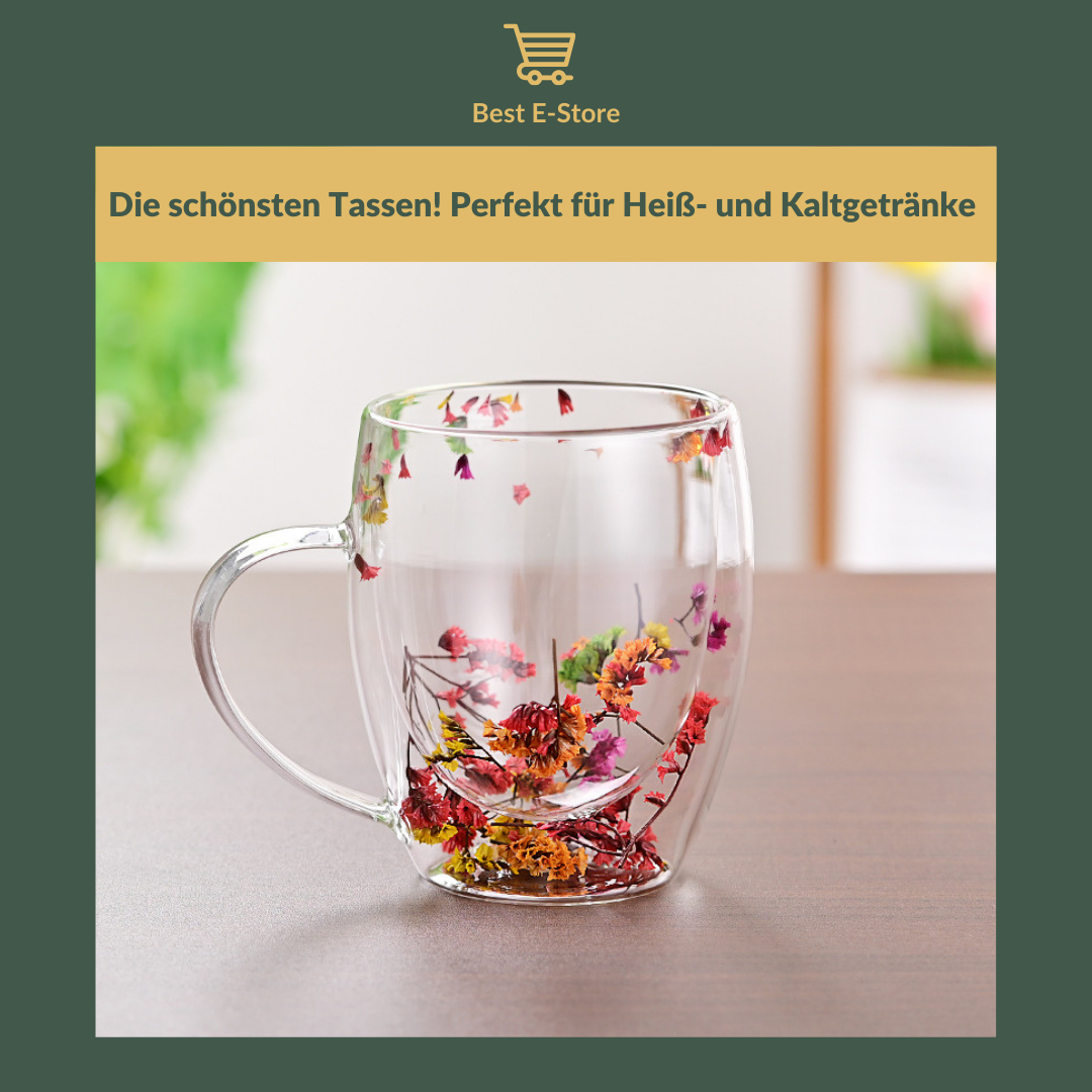 🌼 Floral Fusion: Doppelwandige Glasbecher